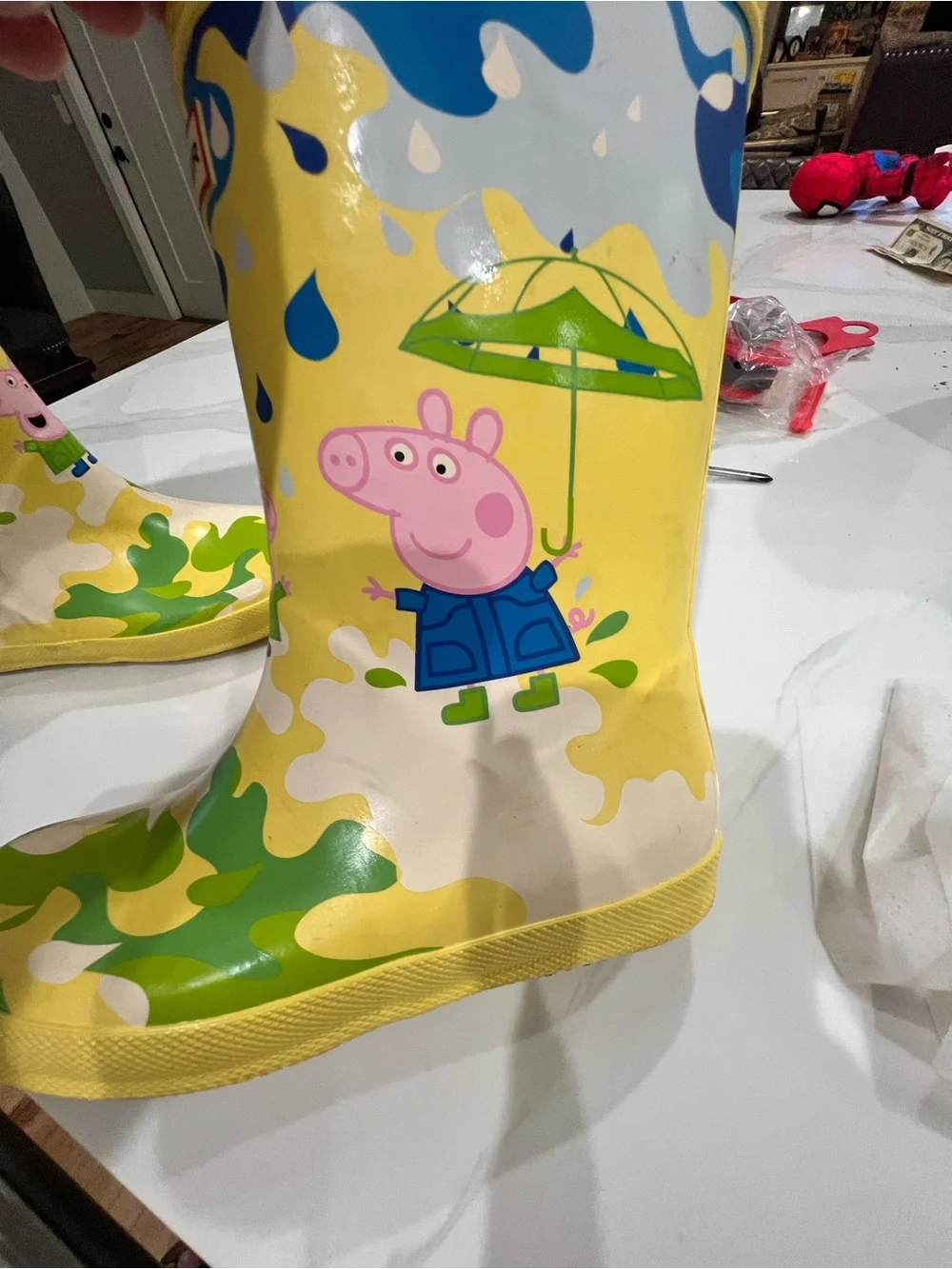 Hunter Kids Yellow Peppa Pig Rain Boots with Green and Blue Accents